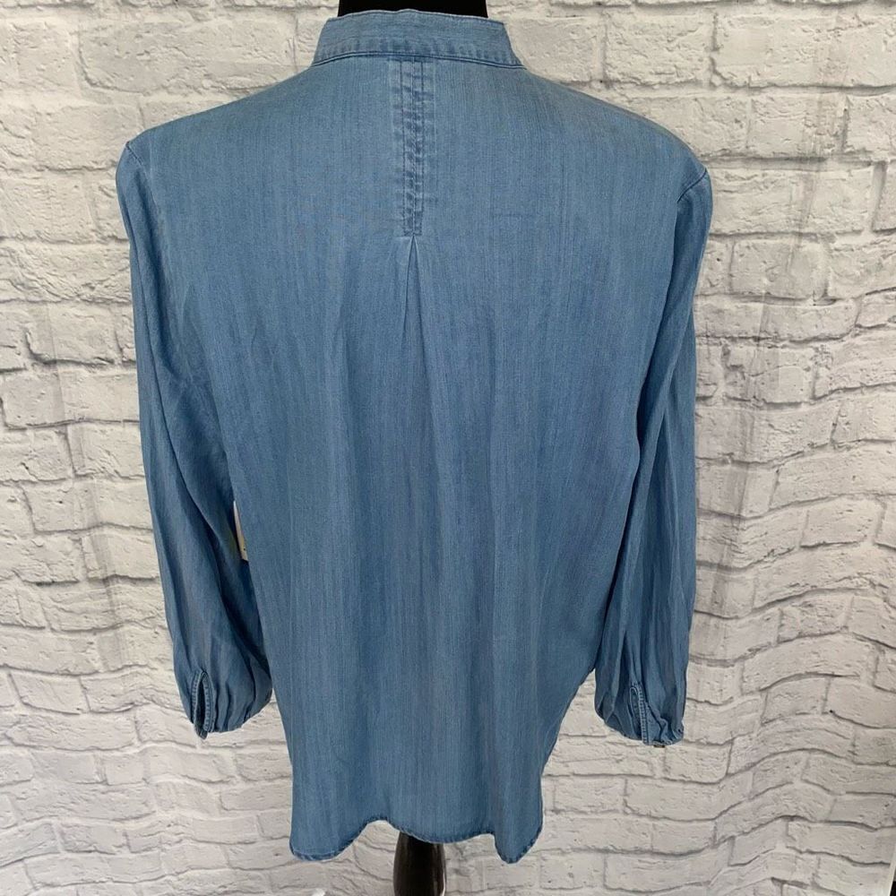 Terra & Sky new w/tags 14 women denim blue button down blouse w/front tie - Picture 8 of 12